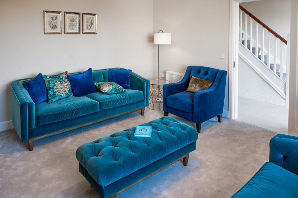 velvet blue sofa real estate photographer in cork