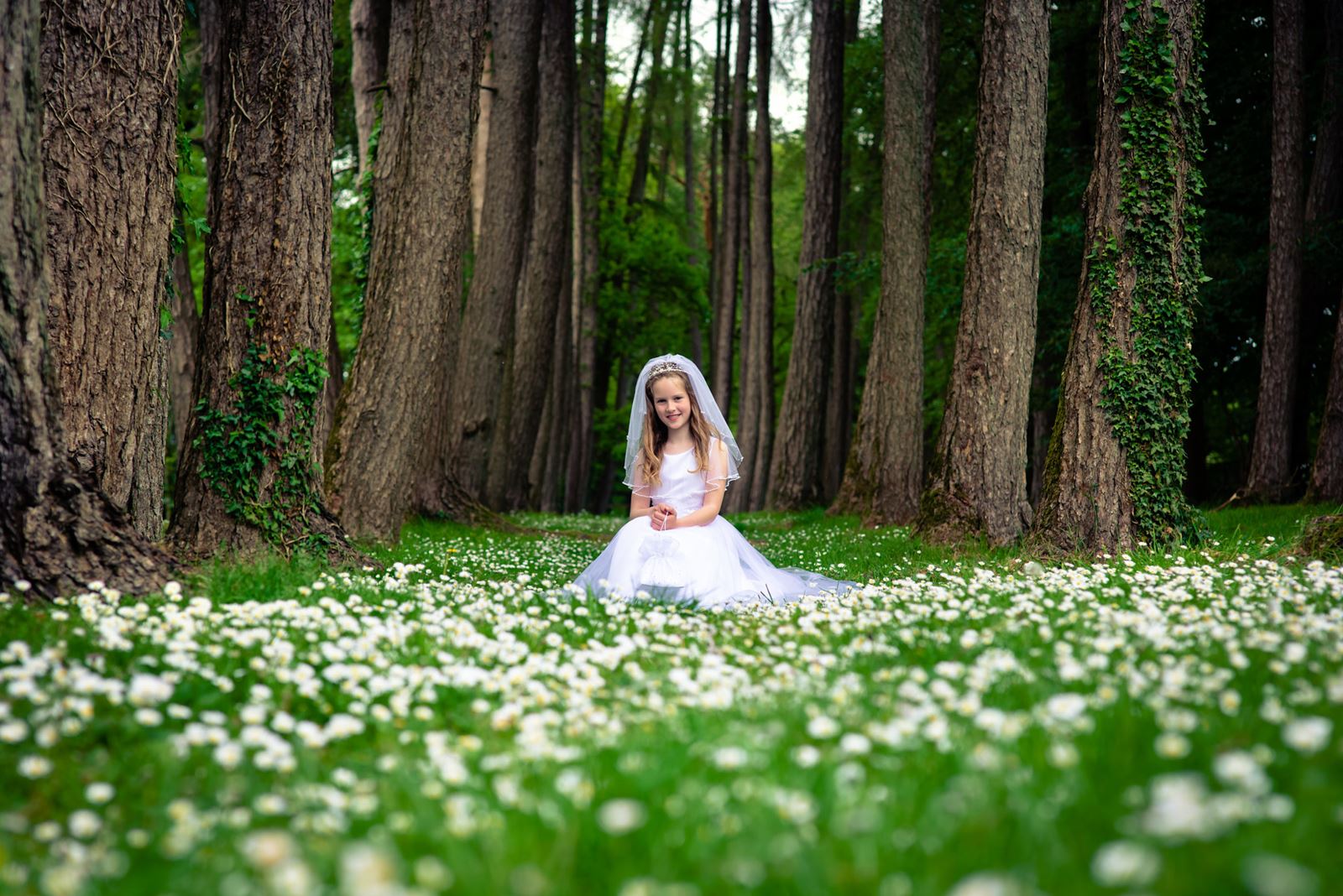 girl in white dress in park